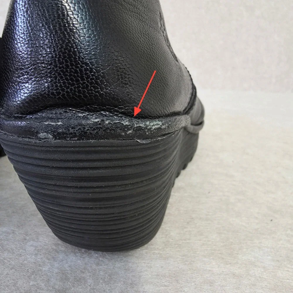 Fly London Black Leather Slip On Wedge Shoes EU‎ 41 Chunky Platform Pumps